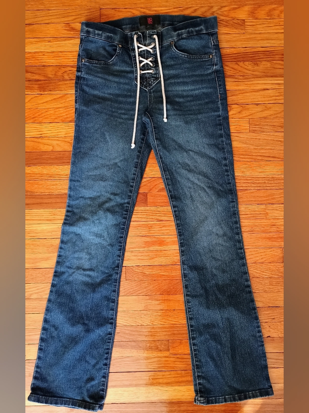 No Boundaries Lace Up Pull On Flare Jeans Medium 7-9 Dark Wash